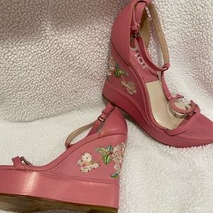 Christian Dior pink embroidered wedge.